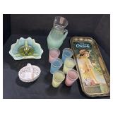 Mid Century Pitcher Set, Coca-Cola Adv. Tray.