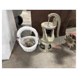Vtg Cast Well Hand Pump, Concrete Planter Basket.