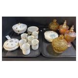 Tea Set, Carnival Glass Dishes.