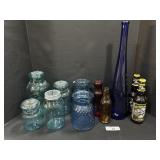 Art Glass Vase, Mason Jars, Three Stooges Beer,