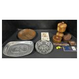 Redware Plate, Hand Carved Trinket Boxes, Postcard