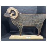 Primitive Handcrafted Wooden Ram Sculpture.