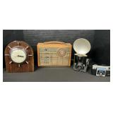 Vintage Brownie & Kodak Cameras, Radio, Clock.