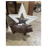 Cast Iron Piggy Bank, 5 Point Star Mirror.