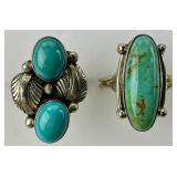 2 Native American Sterling & Turquoise Rings.