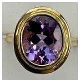 Vintage 14KT Gold Large Cut Amethyst Ring.