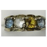 14KT Gold Faceted Multi Gemstone Ring.