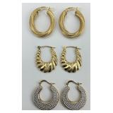 3 Pairs 10-18KT Gold Hoop Earrings.
