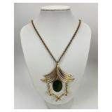 12KT Gold Fill Jade Pagoda Pendant Necklace.