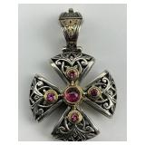 18KT Gold & Sterling Konstantino Cross Pendant.