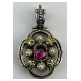 18KT Gold & Sterling Konstantino Gemstone Pendant.