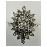 14KT White Gold Diamond Cluster Cocktail Ring.
