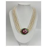 Handcrafted Sterling Floral & Pearl Necklace.