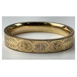 Gold Victorian Engraved Hinged Bangle.