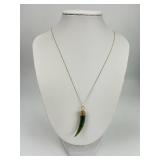 14KT Gold Jade Tusk Pendant Necklace.
