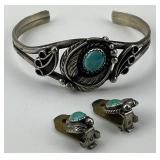 3pc Silver Native American Turquoise Jewelry.