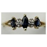 14KT Gold Marquis Sapphire & Diamond Ring.