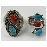Native American Sterling, Turquoise, Coral Rings.