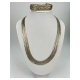 Sterling Silver Braided Chain Necklace & Bracelet.