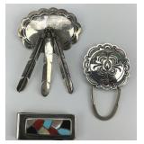 Sterling Silver Zuni Native American Clips, Pin.