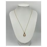 14KT Gold Teardrop Diamond Pendant Necklace.