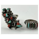 2 Native American Sterling Gemstone Rings.