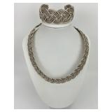 Heavy Silver Braided Choker & Cuff Bracelet.