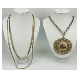 2 Silver Chains & Vintage Heraldic Necklace.