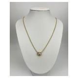 14KT Gold Solitaire Diamond Pendant Necklace.
