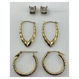 3 Pairs 14KT Gold Hoop & Diamond Chip Earrings.