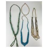 4 Turquoise & Shell Native American Necklaces.