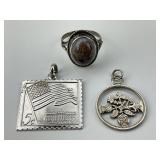 Sterling Silver Pendants and Gemstone Ring.