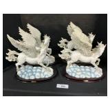 4 Alabaster Art Resin Pegasus Figurines.
