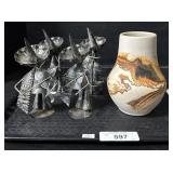 USA Pottery Vase, Metal Mariachi Figures.
