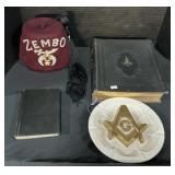 Masonic Fez, Ash Tray & Bible, Little Flower Book.