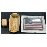 Framed American Flag, Longaberger Baskets.