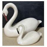 Pair Of Wood Carved Swans.