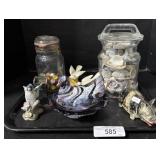 Seashells, Marbles, Pig Still Bank, Hen On Nest.