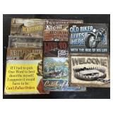 10 Metal Signs (Motorcycle, Farm, Fishing).