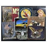 9 Metal Signs (Farming, Garage, Corvette).