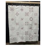 Hand Sewn, Hand Embroidered Redwork Quilt
