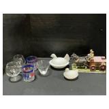 Glasses, Horse & Wagon Decanter, Hens On Nests.