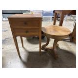 Mahogany Sewing Cabinet, Round Side Table.