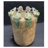 Vintage Ceramic Tree Bark Frog Planter Pot.