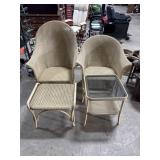 Light Colored Woven Wicker Highback Patio Chairs