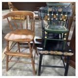 (2) Hitchcock Style Side Chairs, Oak High Chair.