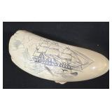 Antique Nautical Scrimshaw Whale Tooth Carving.