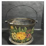 Hand Painted Toleware Cast Iron Bucket.