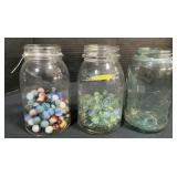 Cat Eyes And Swirl Marbles, Presto & Ball Jars.