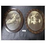 2 Framed Cupid Awake & Asleep Cherub Prints.